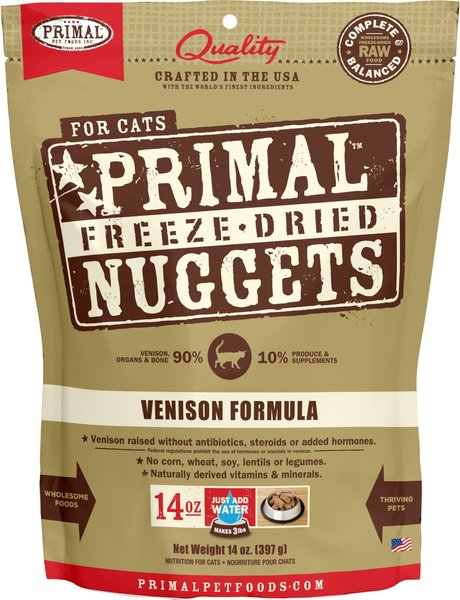Primal Venison Nuggets Grain-Free Raw Freeze-Dried Cat Food, 14-oz bag slide 1 of 7