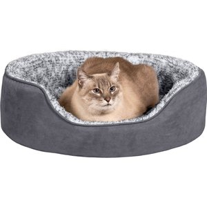FurHaven Pet Products Two-Tone Faux Fur & Suede Oval Dog & Cat Bed, Gray, Small