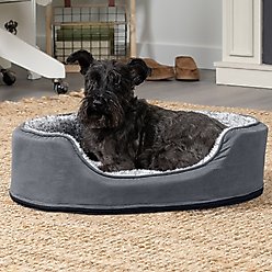 FurHaven Pet Products Two-Tone Faux Fur & Suede Oval Dog & Cat Bed, Gray, Medium