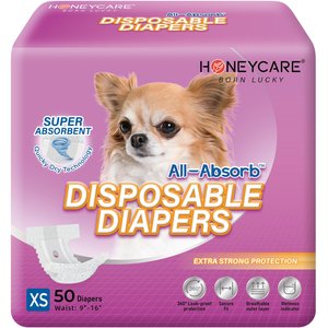 Honey Care All-Absorb Super Absorbent Disposable Female Dog Diapers, X-Small: 9 to 16-in waist, 50 count