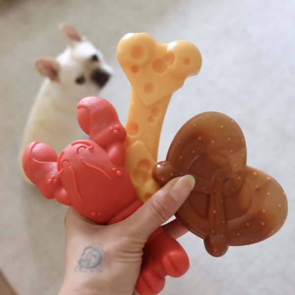 Nylabone Power Chew Lobster, Cheese, & Pretzel Dog Chew Toy Bundle, Small