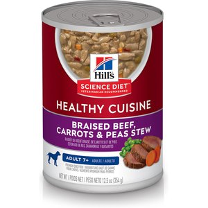 Hill's Science Diet Adult 7+ Healthy Cuisine Braised Beef, Carrots & Peas Stew Canned Dog Food, 12.5-oz, case of 12