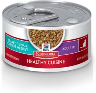 Hill's Science Diet Adult 11+ Healthy Cuisine Seared Tuna & Carrot Medley Canned Cat Food, 2.8-oz, case of 24 slide 1 of 10
