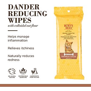 Burt's Bees Dander Reducing Wipes with Colloidal Oat Flour & Aloe Vera for Cats, 50 count