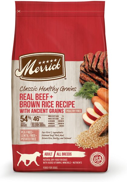 Merrick Classic Healthy Grains Real Beef + Brown Rice Recipe with Ancient Grains Adult Dry Dog Food, 25-lb bag slide 1 of 10