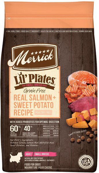 Merrick Lil' Plates Grain-Free Chicken-Free Real Salmon + Sweet Potato Recipe  Small Breed Dry Dog Food, 12-lb bag slide 1 of 9