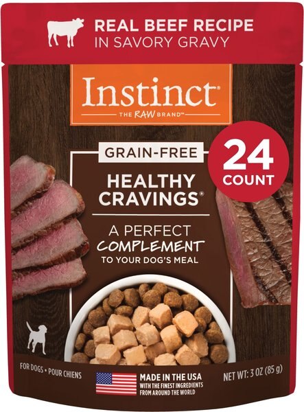 Instinct Healthy Cravings Grain-Free Cuts & Gravy Real Beef Recipe Wet Dog Food Topper, 3-oz pouch, case of 24 slide 1 of 9
