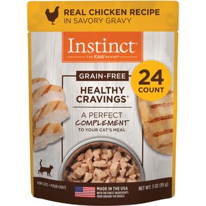 Instinct Healthy Cravings Grain-Free Cuts & Gravy Real Chicken Recipe Wet Cat Food Topper, 3-oz pouch, case of 24