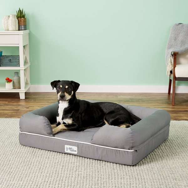 PetFusion Ultimate Lounge Memory Foam Bolster Cat & Dog Bed w/Removable Cover, Gray, Large slide 1 of 11