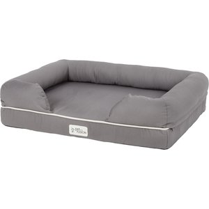 PetFusion Ultimate Lounge Memory Foam Bolster Cat & Dog Bed with Removable Cover, Gray, Large