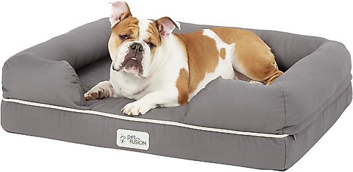 PetFusion Ultimate Lounge Memory Foam Bolster Cat & Dog Bed with Removable Cover, Gray, Large