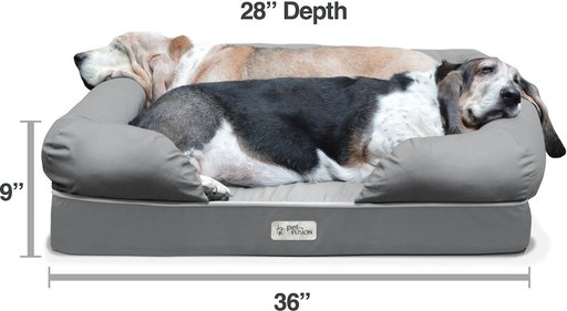 PetFusion Ultimate Lounge Memory Foam Bolster Cat & Dog Bed with Removable Cover, Gray, Large