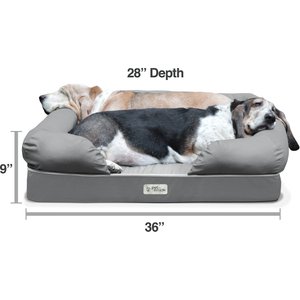 PetFusion Ultimate Lounge Memory Foam Bolster Cat & Dog Bed with Removable Cover, Gray, Large