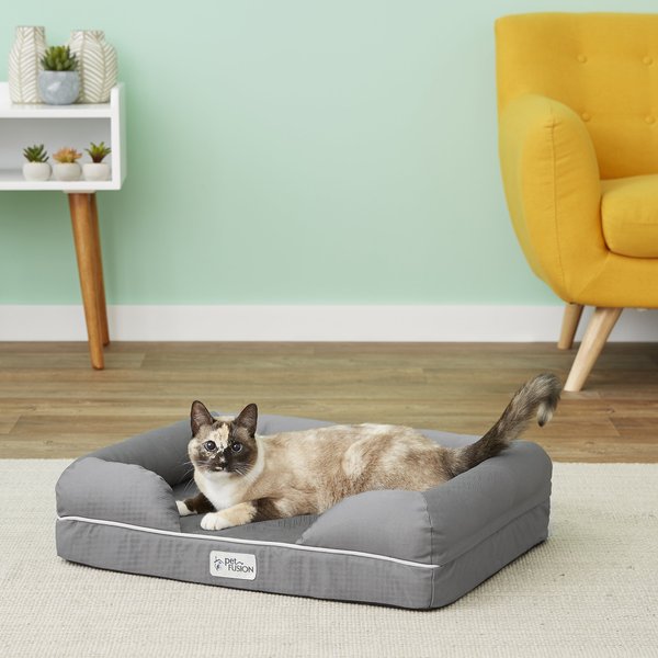 PetFusion Ultimate Lounge Memory Foam Bolster Cat & Dog Bed w/Removable Cover, Gray, Small slide 1 of 10