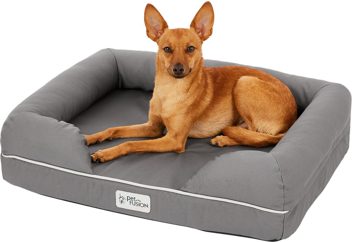 PETFUSION Ultimate Lounge Memory Foam Bolster Cat & Dog Bed w/Removable Cover, Gray, Small