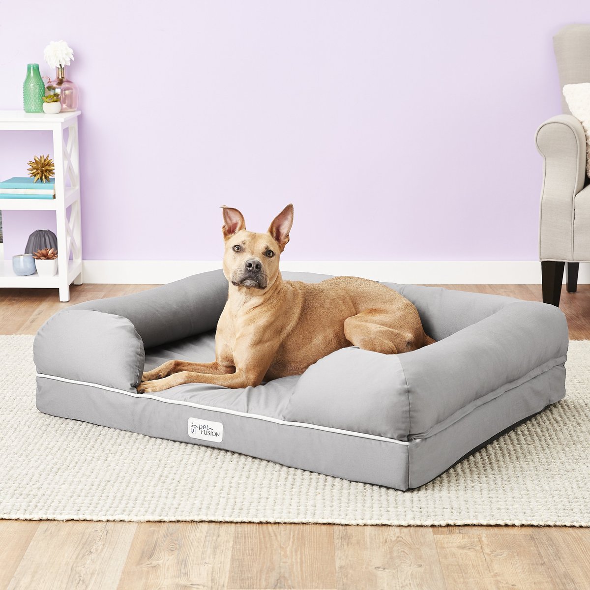 PetFusion Ultimate Lounge Memory Foam Bolster Cat & Dog Bed w/Removable Cover, Gray, X-Large slide 1 of 8