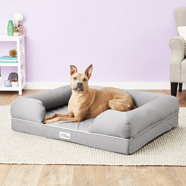 PetFusion Ultimate Lounge Memory Foam Bolster Cat & Dog Bed w/Removable Cover, Gray, X-Large slide 1 of 10