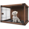 IRIS USA Modern Furniture-Style Wooden Enclosed Dog & Cat Crate, Dark Brown, Medium