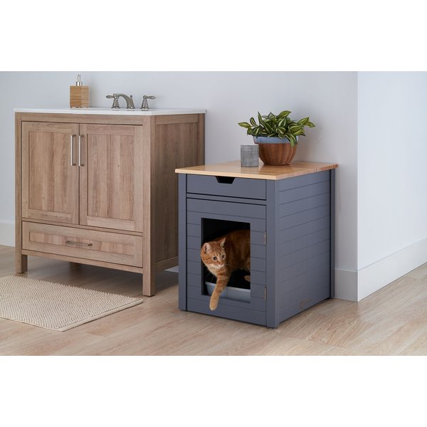 TRINITY 20in Enclosure End Table with Drawer Cat Litter Box, Dark Grey