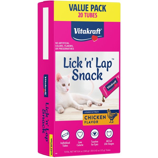 Vitakraft Lick 'n' Lap Snack Chicken Lickable Cat Treats, 0.42-oz tube, case of 20