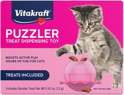 Vitakraft Puzzler Treat Dispensing Toy + Meaty Morsels Cat Treats Bundle