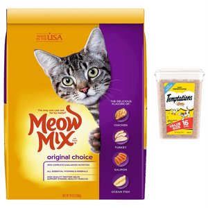 Meow Mix Original Choice Dry Food, 16-lb bag + Temptations Classic Tasty Chicken Flavor Cat Treats