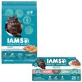Iams ProActive Health Indoor Weight & Hairball Care Dry Food + Perfect Portions Indoor Tuna & Salmon Recipe Cuts in Gravy Variety Pack Wet Cat Food