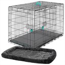 Frisco Heavy Duty Enhanced Lock Double Door Fold & Carry Wire Crate & Mat Kit, Teal, X-Large + MidWest Quiet Time Fleece Dog Crate Mat, Gray, 48-in
