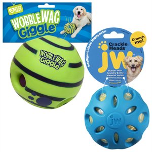As Seen on TV Wobble Wag Giggle Ball + JW Pet Crackle Heads Ball Dog Toy