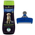 FURminator Long Hair Deshedding Tool, Blue, Large + DeShedding Ultra Premium Shampoo for Dogs, 16-oz bottle