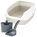 Frisco Open Top Cat Litter Box, Large, Gray, 19-in + Plastic Litter Scooper with Caddy