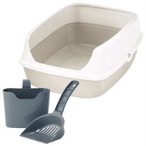 Frisco Open Top Cat Litter Box, Large, Gray, 19-in + Plastic Litter Scooper with Caddy