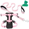 Frisco Padded Nylon No Pull Harness, Pink, 22 to 34-in chest + Traffic Leash with Padded Handles & Poop Bag Dispenser, Pink, 6-ft long