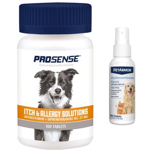 Pro-Sense Dog Itch & Allergy Solutions Tablets, 100 count + PetArmor Hydrocortisone Quick Relief Spray for Dogs & Cats, 4-oz bottle