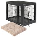 Frisco Double Door Furniture Style Crate, Black, Medium + Mocha Swirl Dog Crate Mat, 30-in