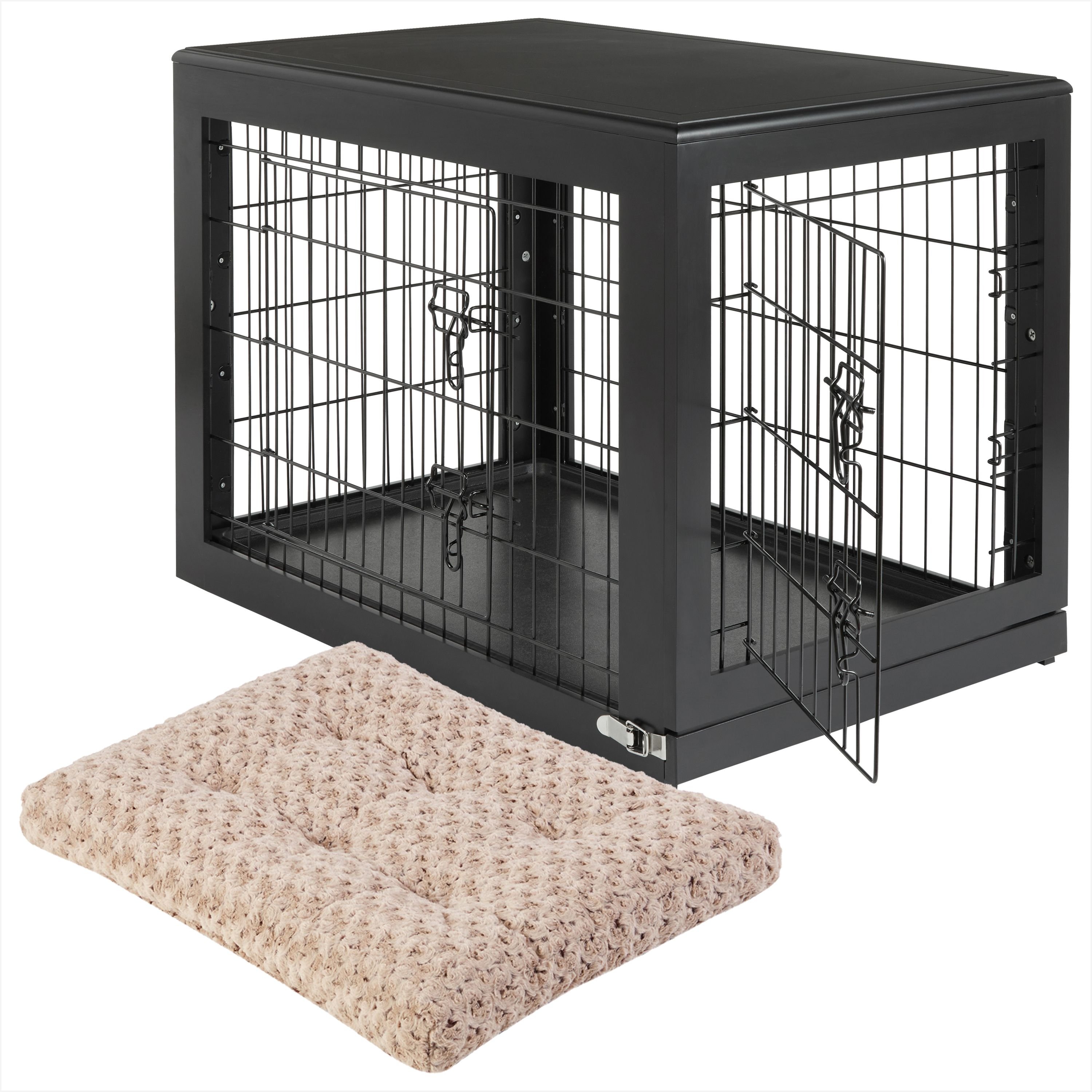 FRISCO Double Door Furniture Style Dog Crate, Black & Frisco Swirl Dog Crate Mat reviews
