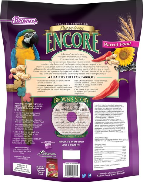 BROWN S Encore Premium Parrot Food 8 lb bag Chewy