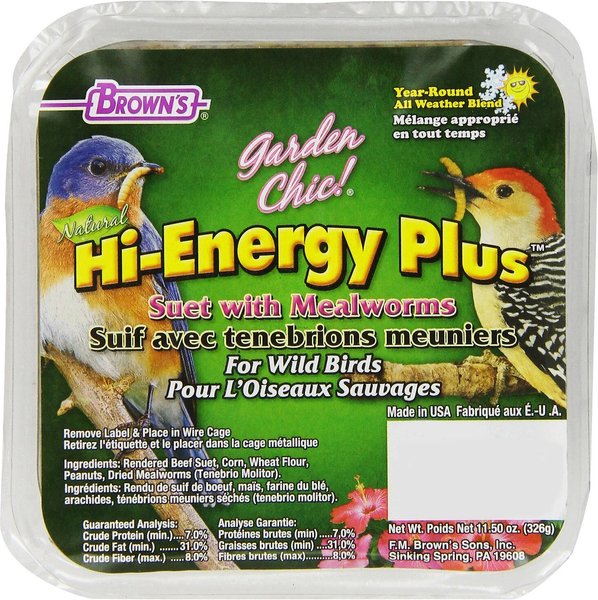Brown's Garden Chic! Hi-Energy Plus Suet with Mealworms Wild Bird Food, 11.5-oz slide 1 of 4