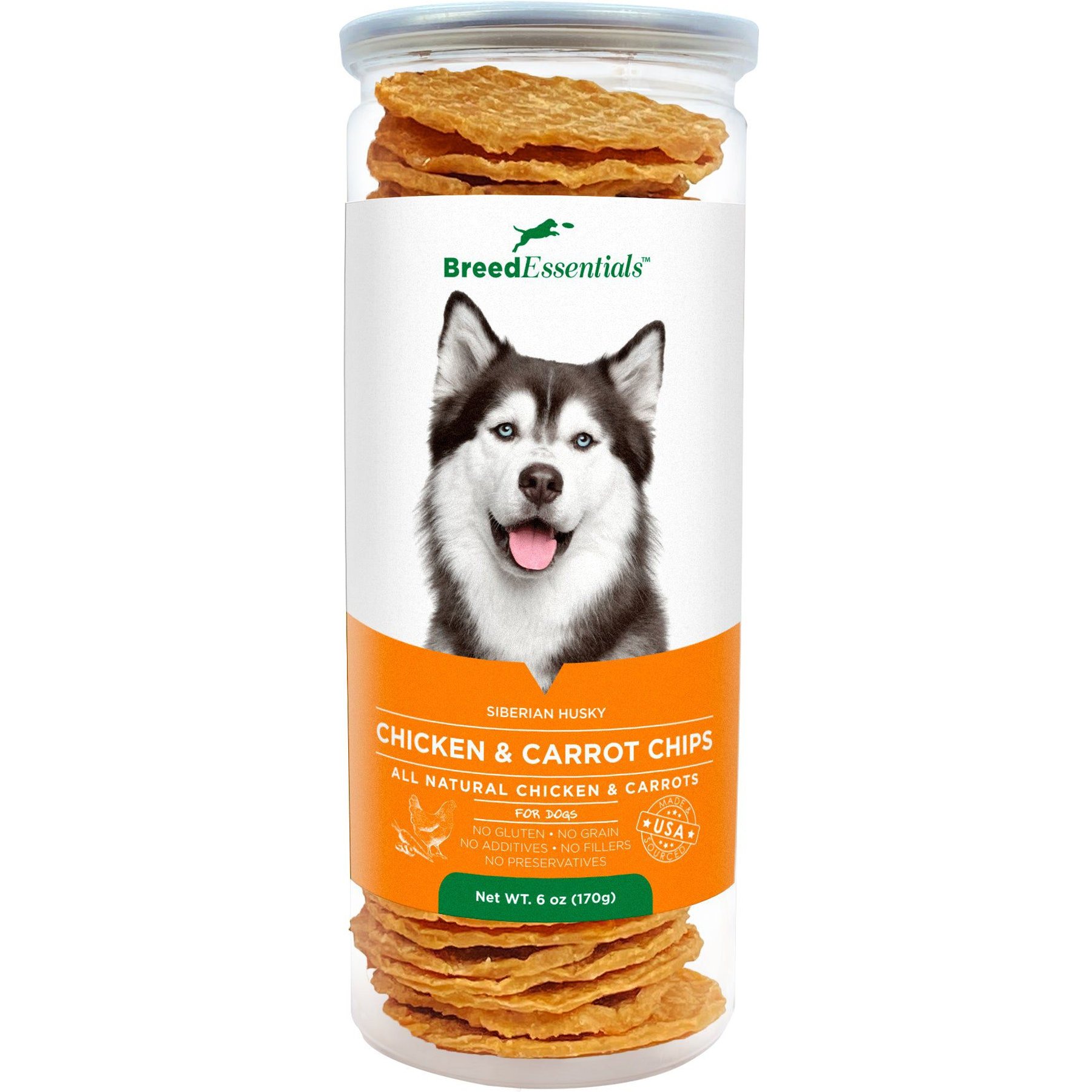 BREED ESSENTIALS Siberian Husky Chicken Carrot Chips Grain Free Dog Treats 6 oz can Chewy