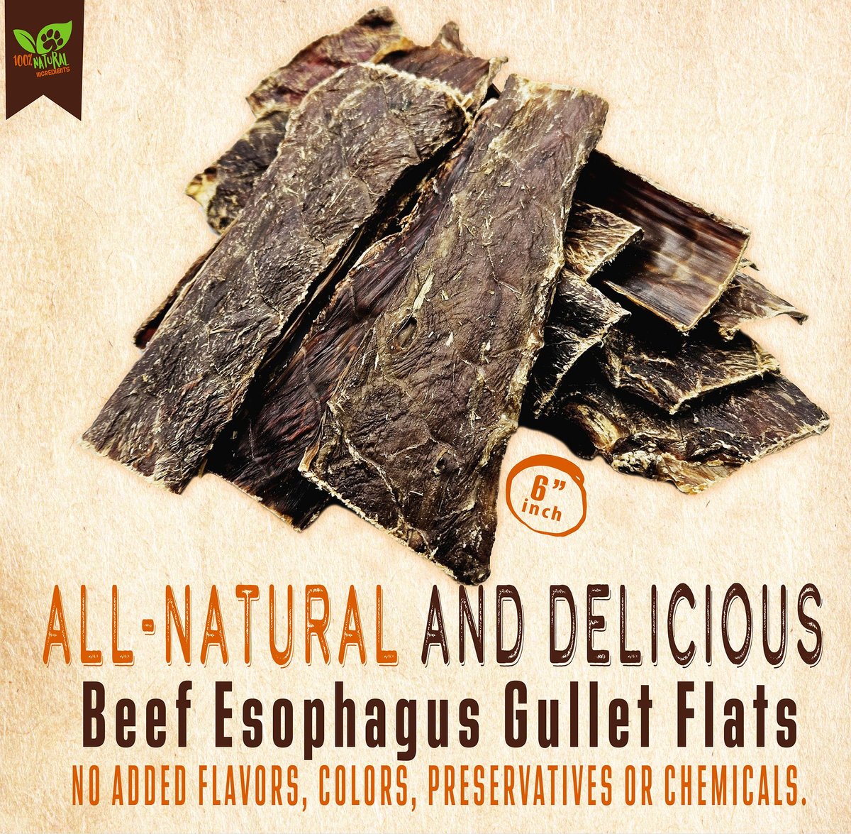 THE TREAT SHACK 6in Beef Esophagus Gullet Flats Dog Treat, 15 count