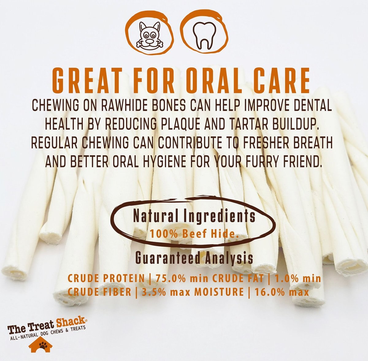 THE TREAT SHACK 5in Premium Rawhide Twists Dog Treat, 50 count