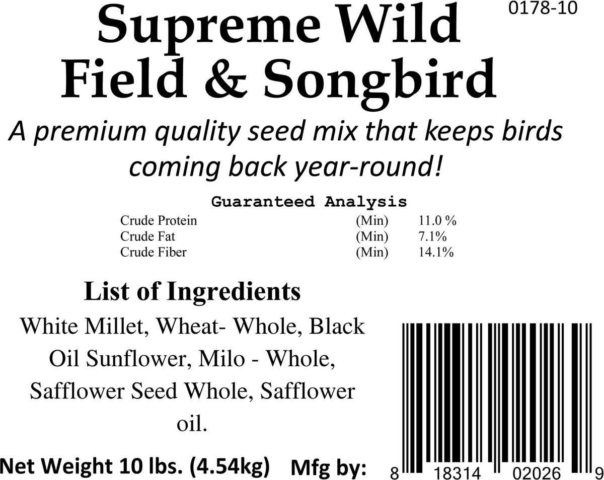 BAR ALE NonGMO Supreme Wild Field & Song Bird Food, 10lb bag
