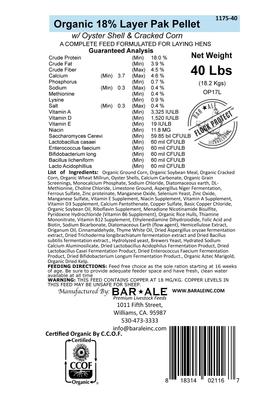 Show full view: Bar ALE Organic 18% Protein Layer Pak Pellet Chicken Feed, 40-lb bag slide 4 of 5