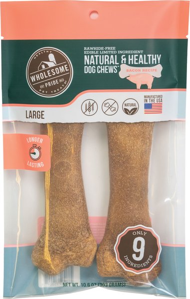 Wholesome Pride Pet Treats Natural & Healthy Bacon Flavor Large Dog Chews, 2 count