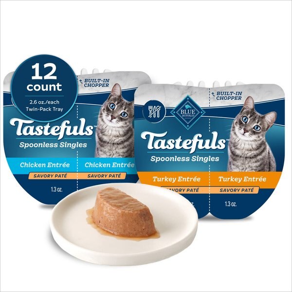 Blue Buffalo Tastefuls Spoonless Singles Chicken & Turkey Entree Variety  Pack Adult Pate Wet Cat Food, 2.6-oz twin pack, case of 12