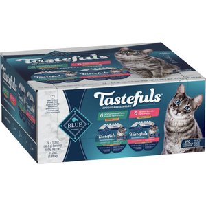 Blue Buffalo Tastefuls Spoonless Singles Whitefish, Tuna & Salmon Entree Variety Pack Adult Pate Wet Cat Food, 2.6-oz twin pack, case of 12