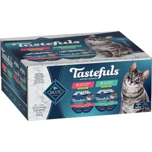 Blue Buffalo Tastefuls Savory Singles Salmon & Tuna Entree Variety Pack Adult Cuts in Gravy Wet Cat Food, 2.6-oz twin pack, case of 12