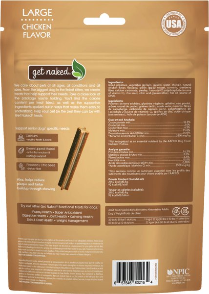 Get Naked Senior Health Dental Sticks Chicken Flavor Grain-Free Large Dog Treats, 6.6-oz bag