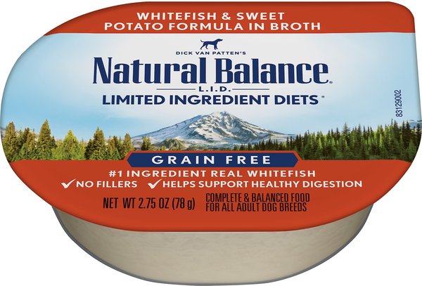 Natural Balance L.I.D. Limited Ingredient Diets White Fish & Sweet Potato Formula Flaked Grain-Free Wet Dog Food, 2.75-oz, case of 24 slide 1 of 5