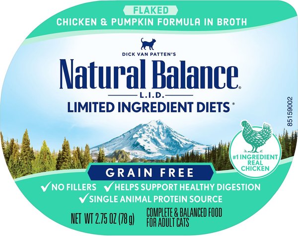 Natural Balance L.I.D. Limited Ingredient Diets Chicken & Pumpkin Formula Shreds Grain-Free Wet Cat Food, 2.75-oz, case of 24 slide 1 of 6